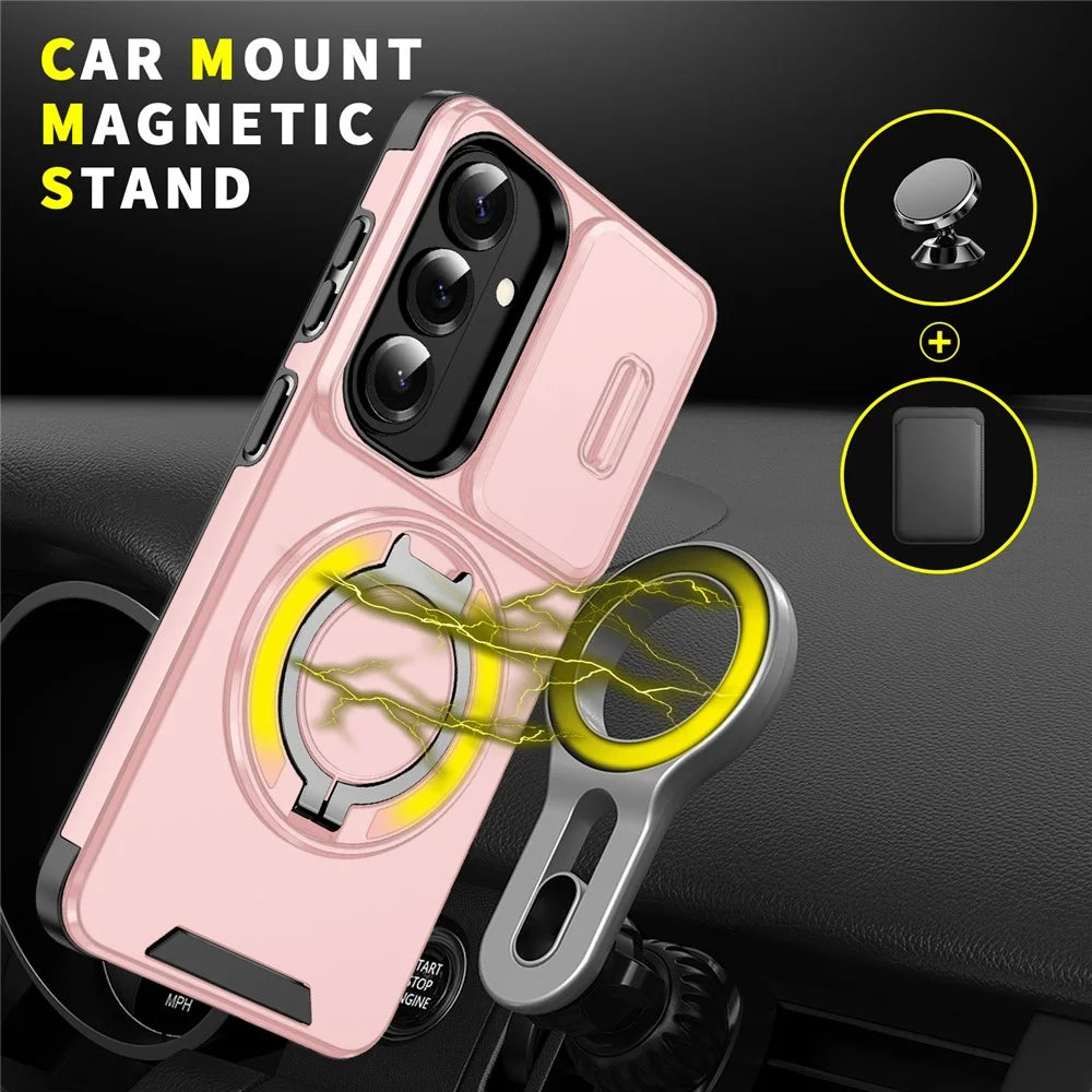 For Samsung Galaxy S26 Magnetic Case with Screen Film / Slide Lens Cover / Kickstand TPU + PC Phone Shell - Pink - 5