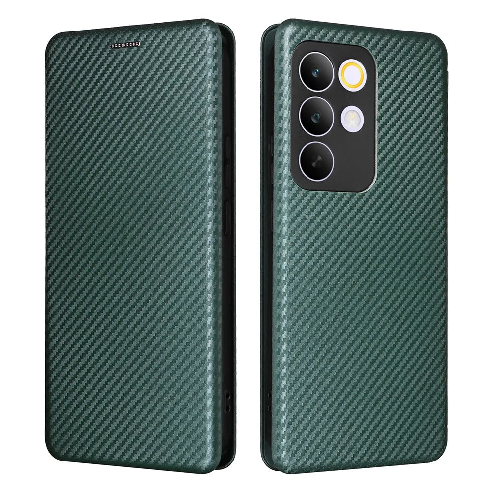 For Realme C85 Pro 4G Case Carbon Fiber Texture Drop-Proof PU Leather Phone Cover - Green - 1