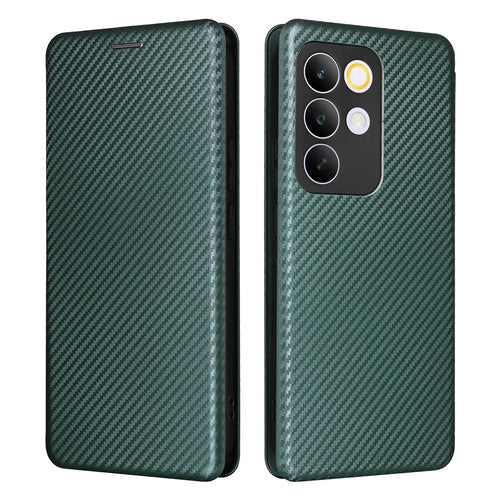 For Realme C85 Pro 4G Case Carbon Fiber Texture Drop-Proof PU Leather Phone Cover - Green - 1