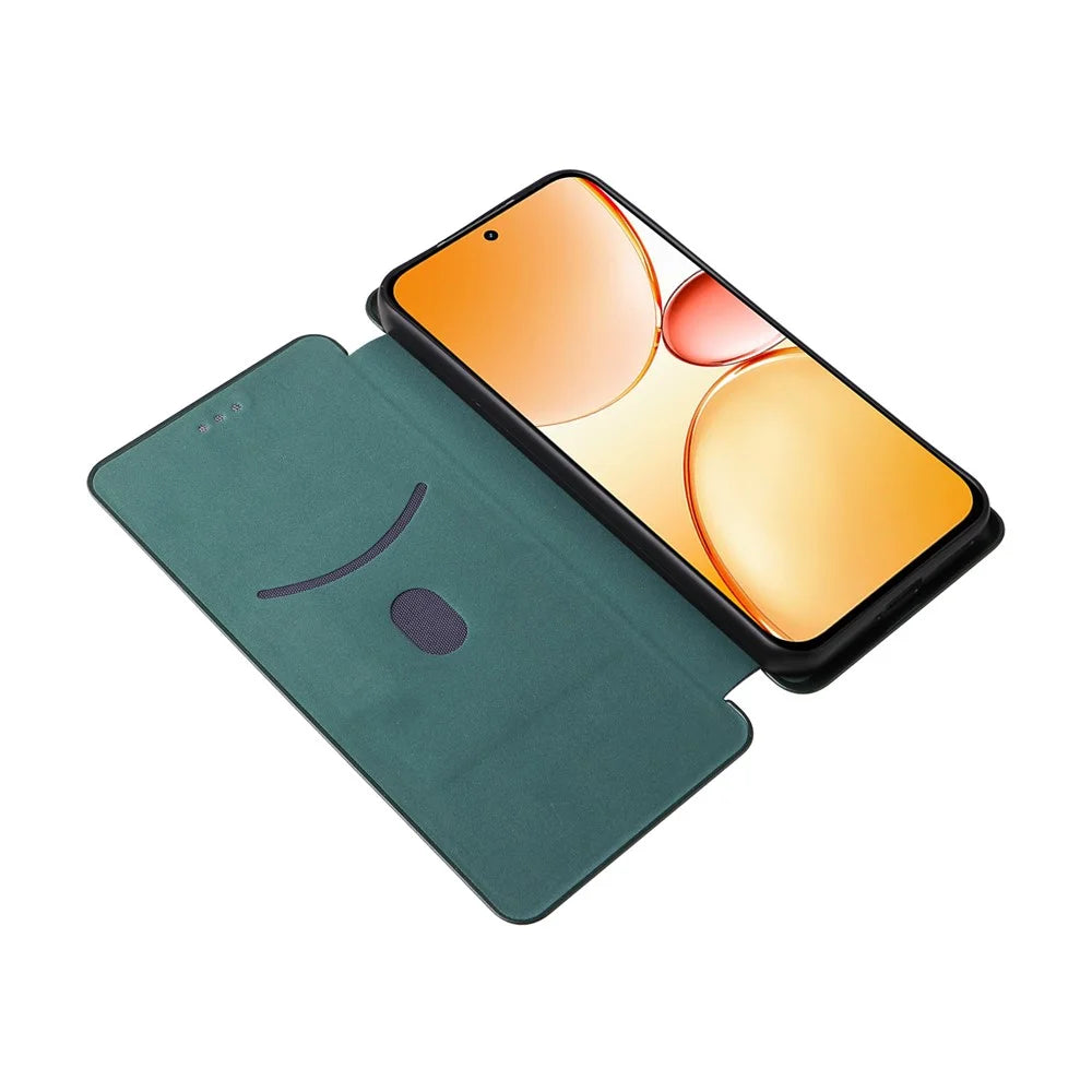 For Realme C85 Pro 4G Case Carbon Fiber Texture Drop-Proof PU Leather Phone Cover - Green - 2