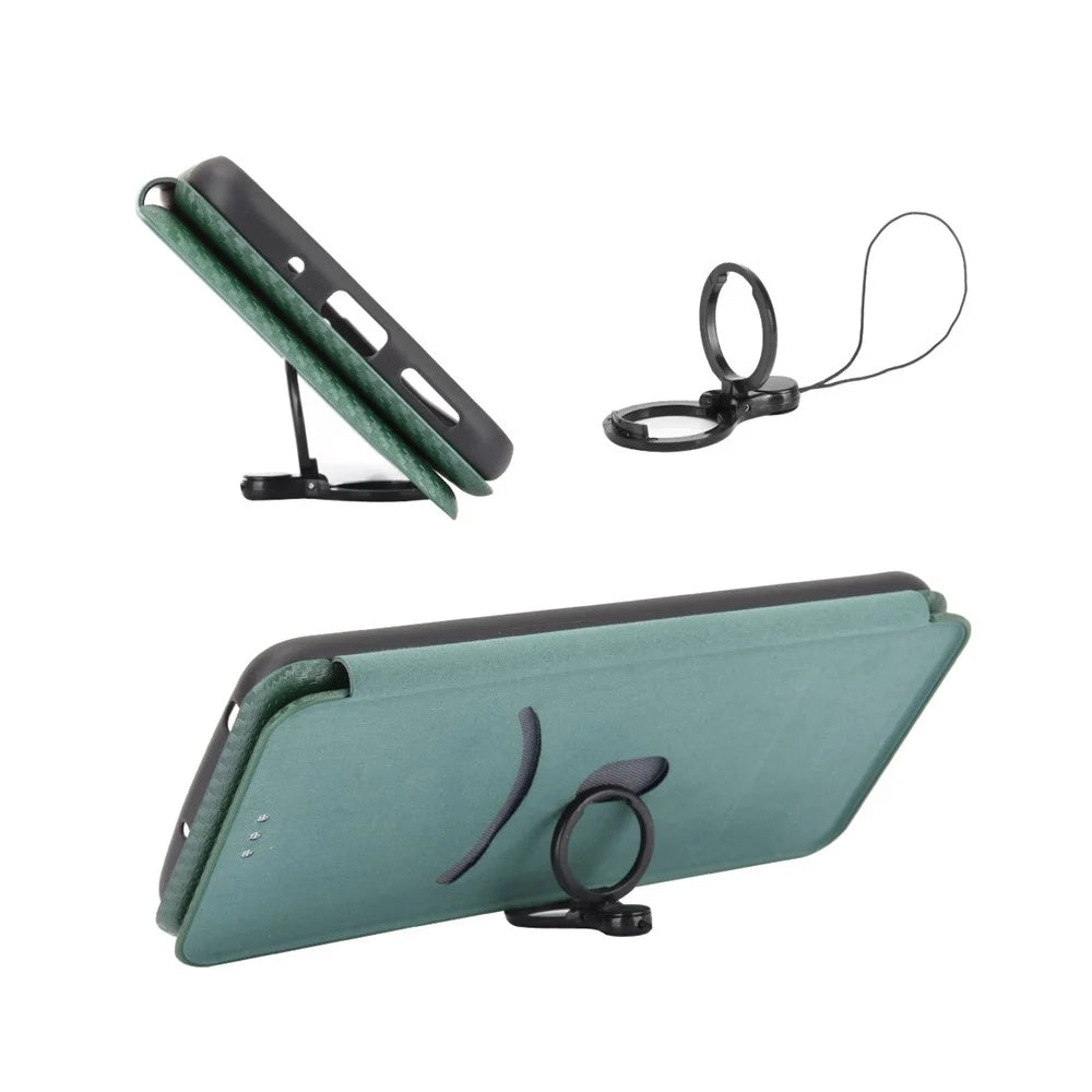 For Realme C85 Pro 4G Case Carbon Fiber Texture Drop-Proof PU Leather Phone Cover - Green - 4