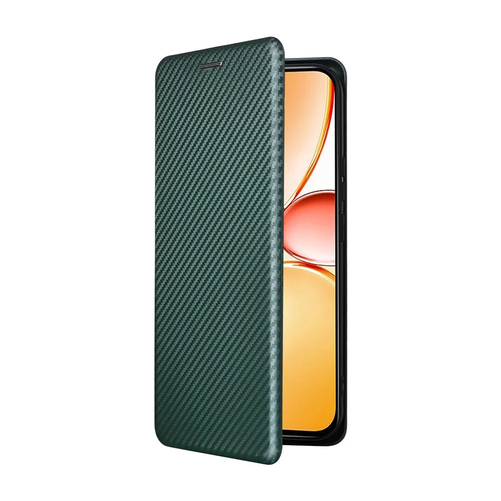For Realme C85 Pro 4G Case Carbon Fiber Texture Drop-Proof PU Leather Phone Cover - Green - 7