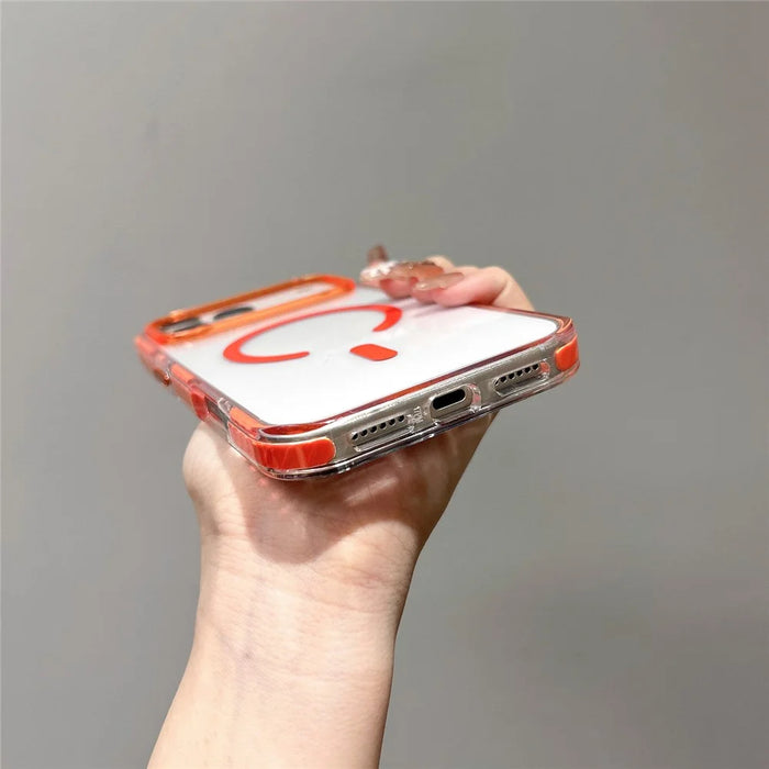 For iPhone 17 Pro Max Magnetic Case TPU PC Clear Phone Cover with Metal Buttons - Pink - 4