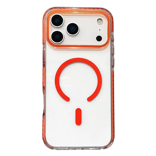 For iPhone 17 Pro Magnetic Case TPU PC Clear Phone Cover with Metal Buttons - Orange - 1