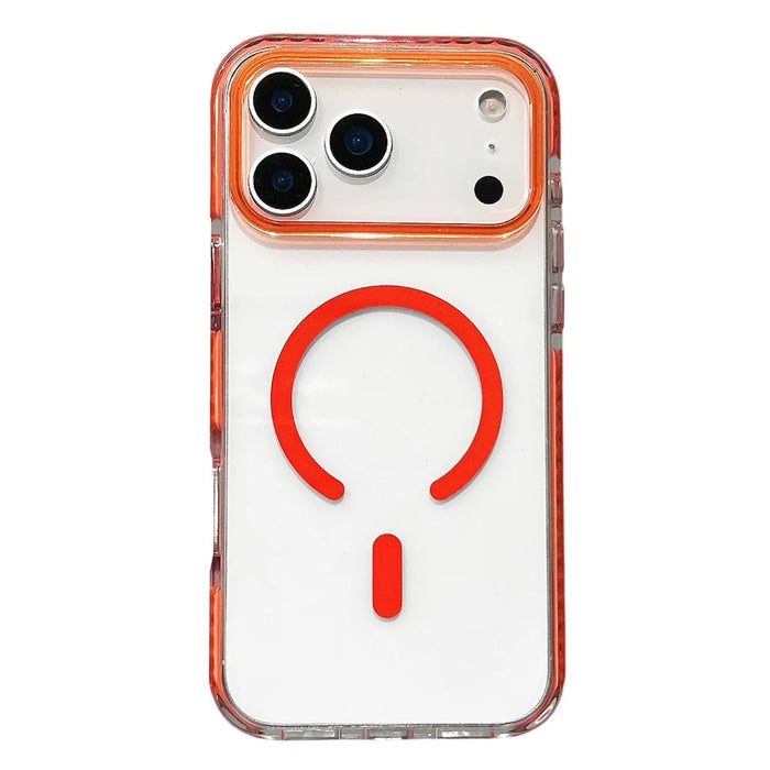 For iPhone 17 Pro Magnetic Case TPU PC Clear Phone Cover with Metal Buttons - Orange - 1