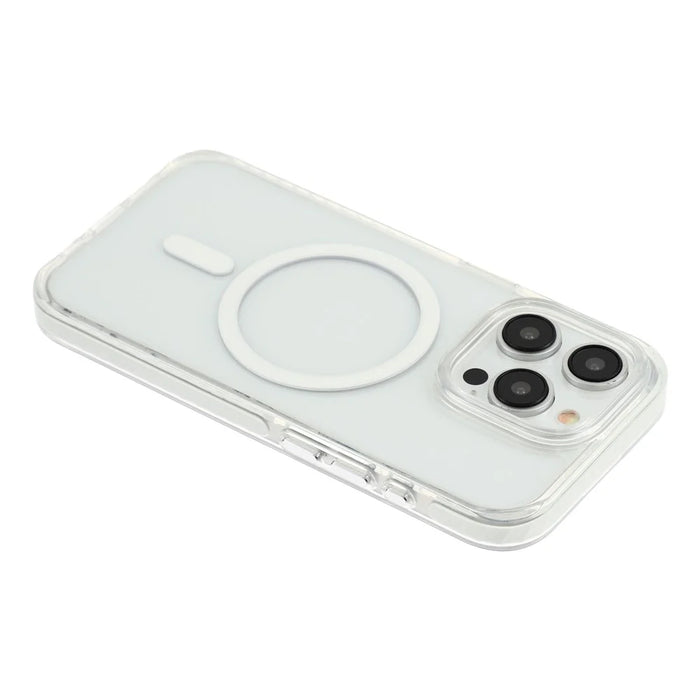 For iPhone 15 Pro Max Magnetic Case TPU PC Clear Phone Cover with Metal Buttons - White - 5