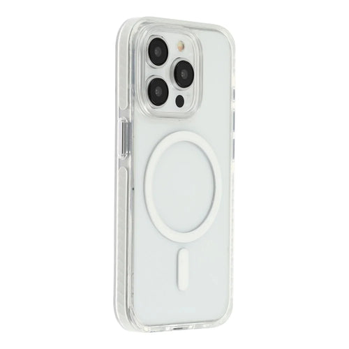 For iPhone 15 Pro Magnetic Case TPU PC Clear Phone Cover with Metal Buttons - White - 1
