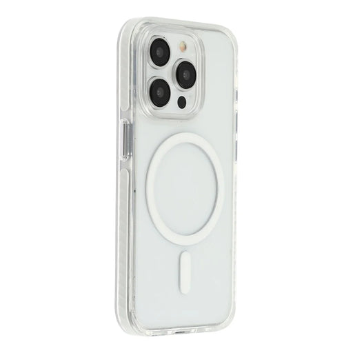 For iPhone 15 Pro Magnetic Case TPU PC Clear Phone Cover with Metal Buttons - White - 1