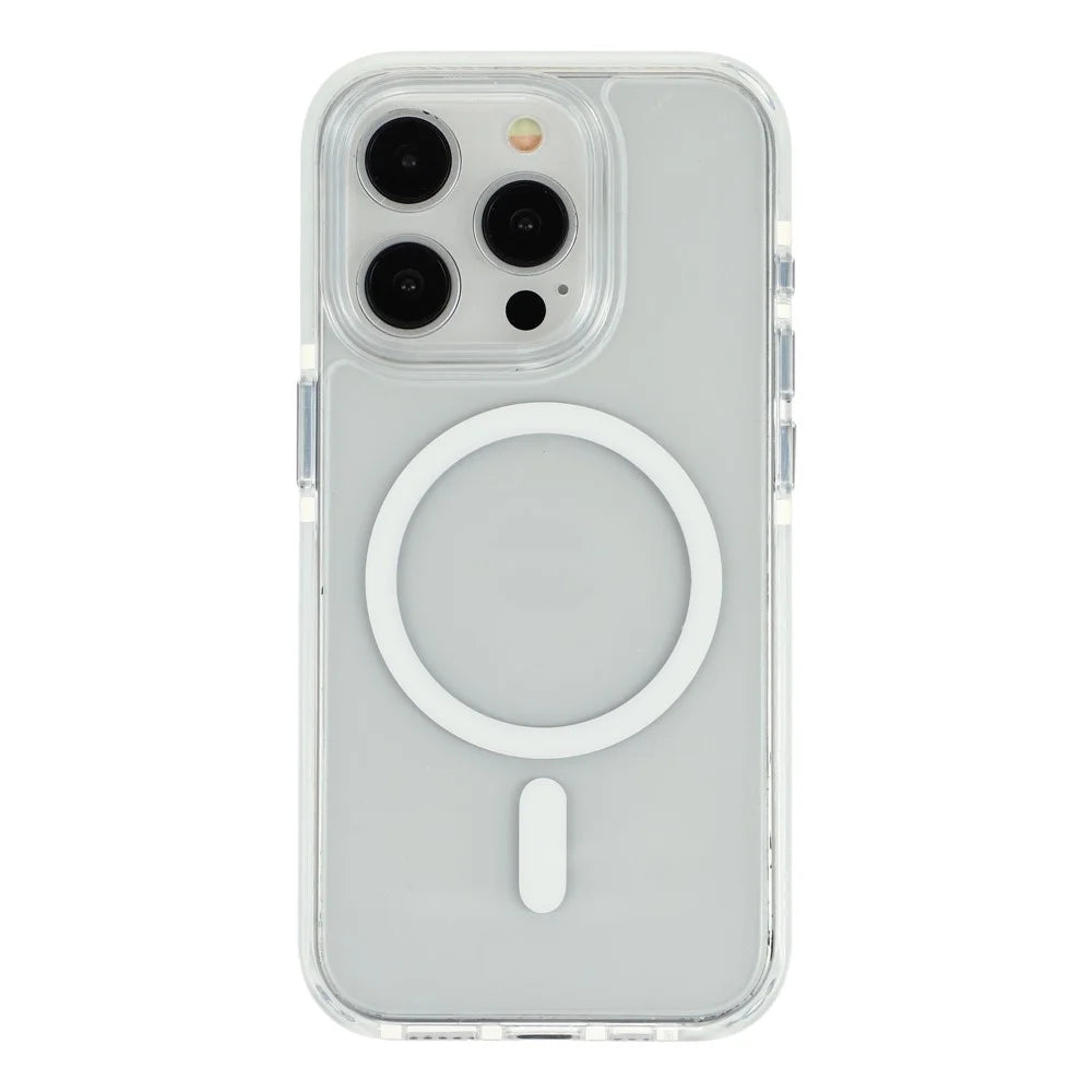 For iPhone 15 Pro Magnetic Case TPU PC Clear Phone Cover with Metal Buttons - White - 3