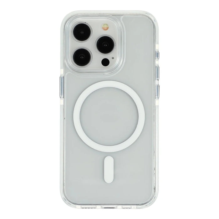 For iPhone 15 Pro Magnetic Case TPU PC Clear Phone Cover with Metal Buttons - White - 3