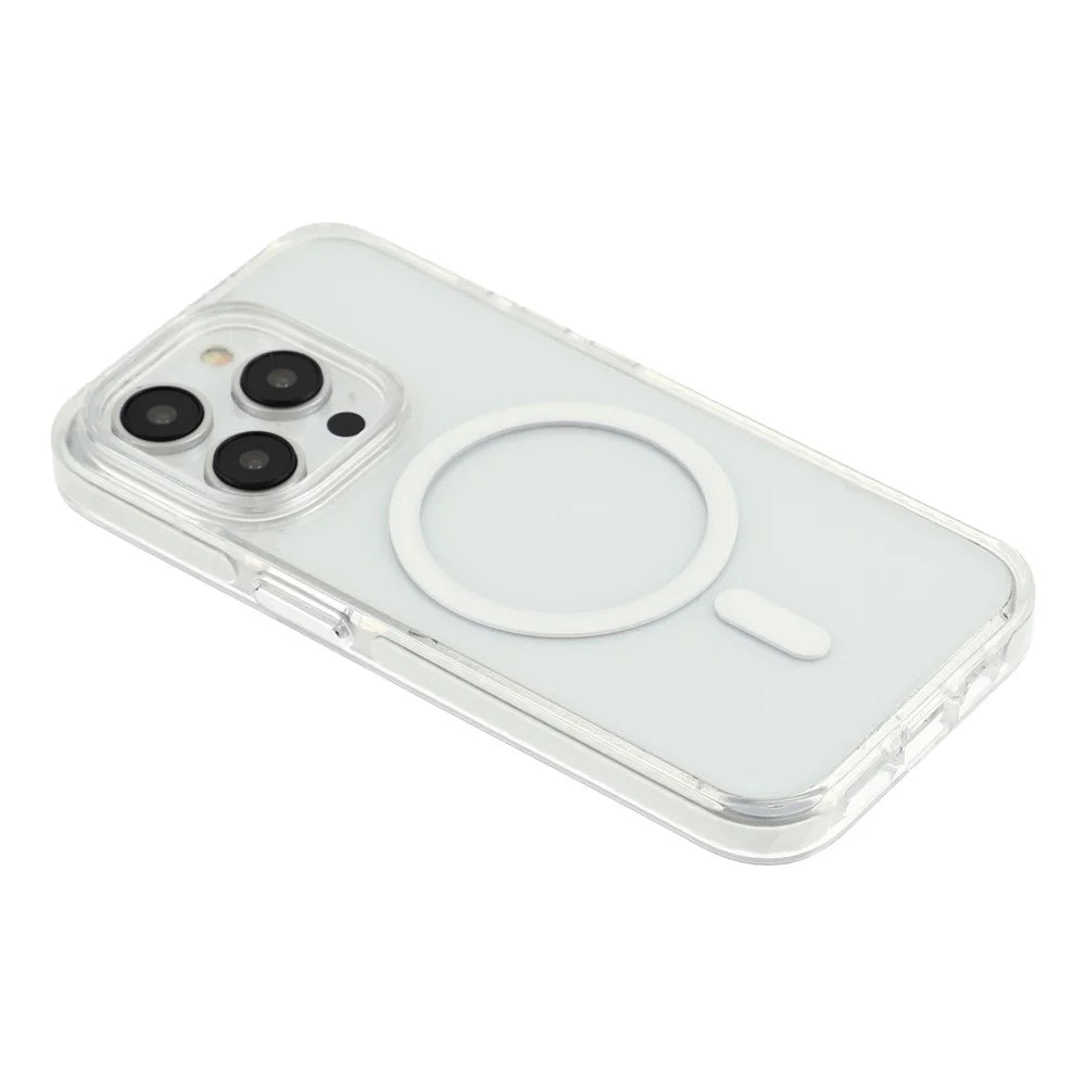 For iPhone 15 Pro Magnetic Case TPU PC Clear Phone Cover with Metal Buttons - White - 4