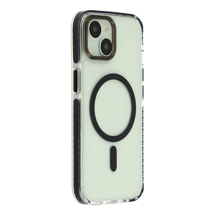 For iPhone 15 Plus Magnetic Case TPU PC Clear Phone Cover with Metal Buttons - Black - 1