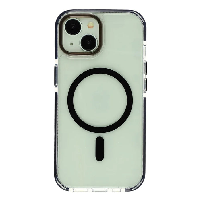 For iPhone 15 Plus Magnetic Case TPU PC Clear Phone Cover with Metal Buttons - Black - 3