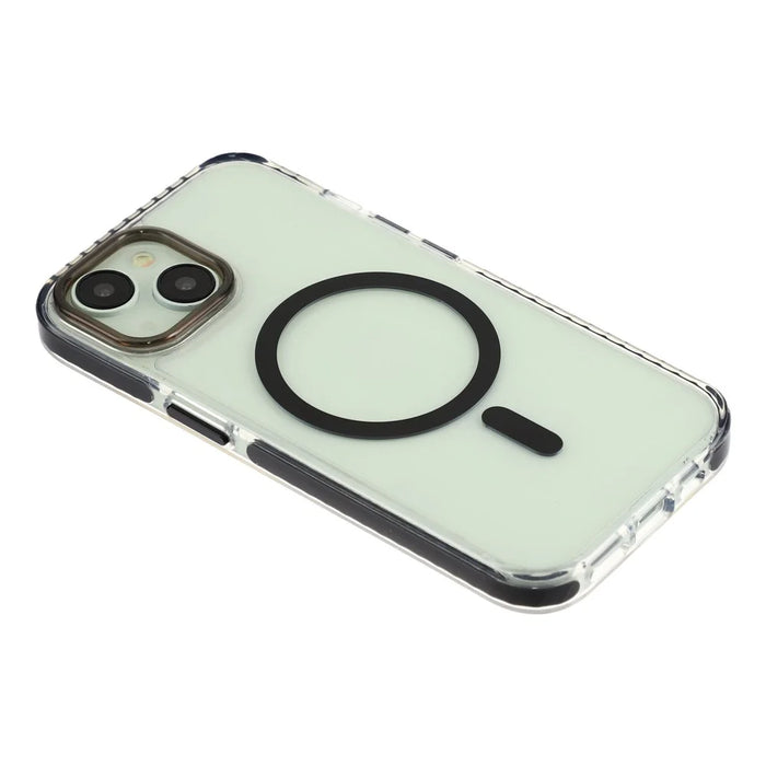 For iPhone 15 Plus Magnetic Case TPU PC Clear Phone Cover with Metal Buttons - Black - 4