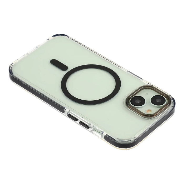 For iPhone 15 Magnetic Case TPU PC Clear Phone Cover with Metal Buttons - Black - 5