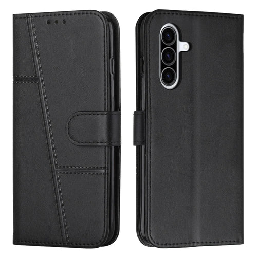 Leather Phone Case For Samsung Galaxy A57 5G Foldable Stand Wallet Flip Cover with Strap - Black - 1