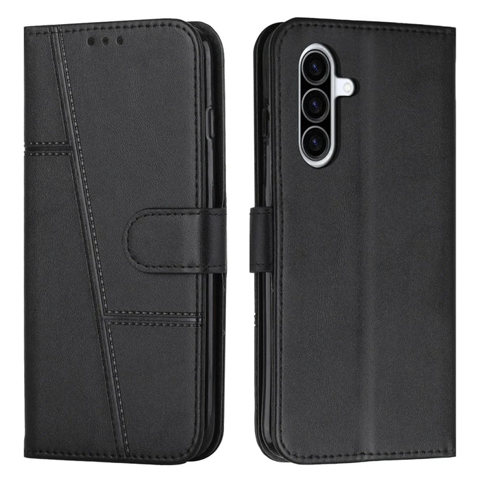 Leather Phone Case For Samsung Galaxy A57 5G Foldable Stand Wallet Flip Cover with Strap - Black - 1