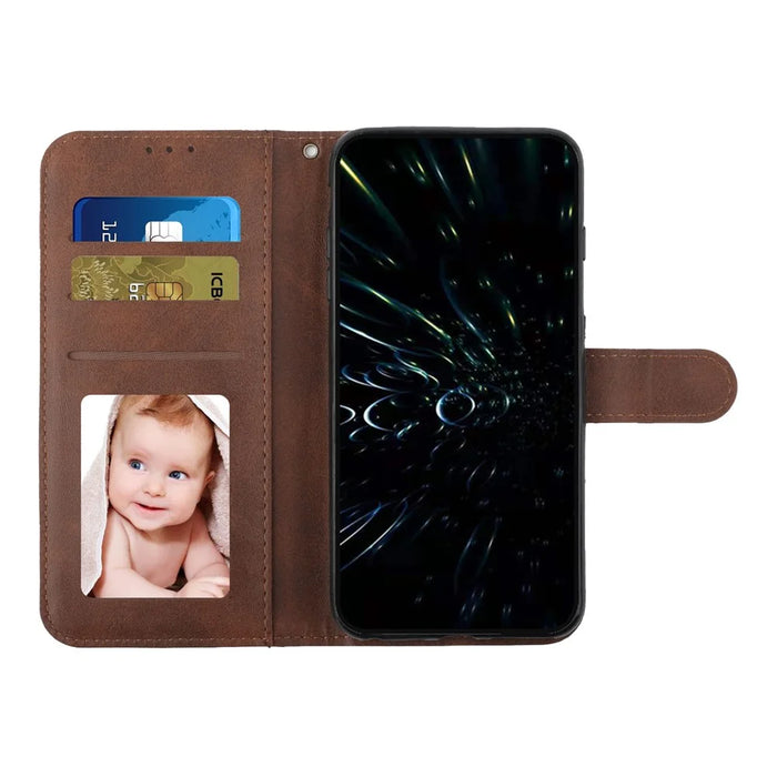 Leather Phone Case For Samsung Galaxy A37 5G Foldable Stand Wallet Flip Cover with Strap - Brown - 2
