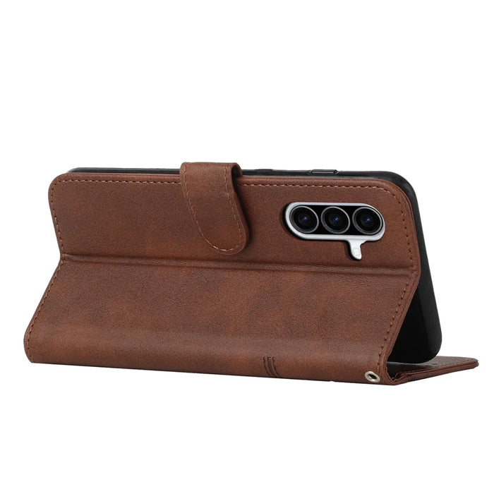 Leather Phone Case For Samsung Galaxy A37 5G Foldable Stand Wallet Flip Cover with Strap - Brown - 3