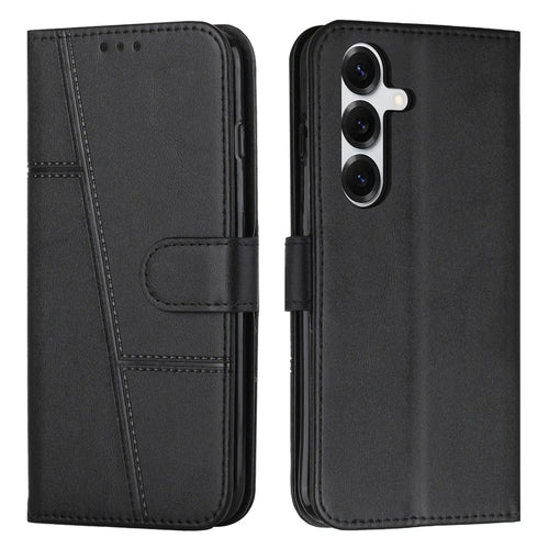 Leather Phone Case For Samsung Galaxy S26+ Foldable Stand Wallet Flip Cover with Strap - Black - 1