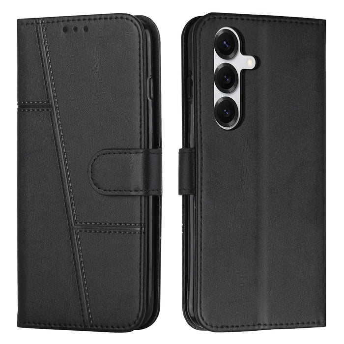 Leather Phone Case For Samsung Galaxy S26+ Foldable Stand Wallet Flip Cover with Strap - Black - 1