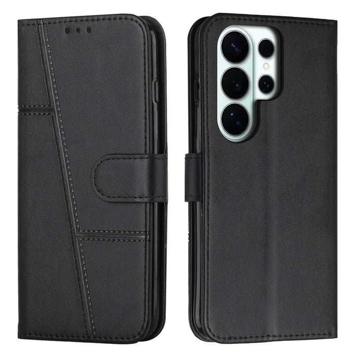 Leather Phone Case For Samsung Galaxy S26 Ultra Foldable Stand Wallet Flip Cover with Strap - Black - 1