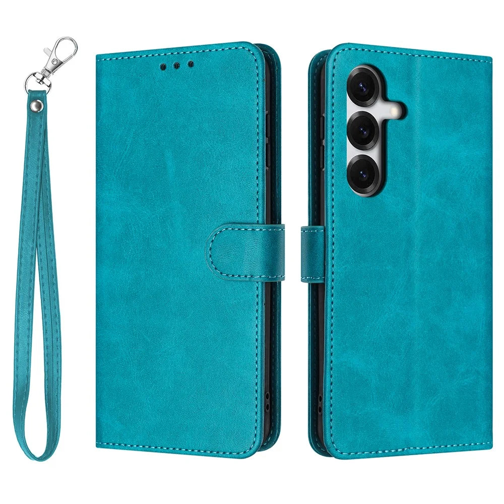 Wallet Case For Samsung Galaxy S26 Flip Stand Calf Texture PU Leather Phone Cover with Strap - Green - 1