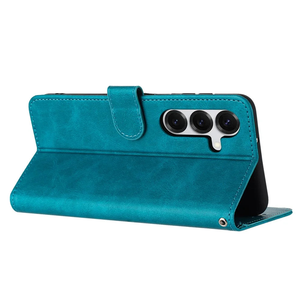 Wallet Case For Samsung Galaxy S26 Flip Stand Calf Texture PU Leather Phone Cover with Strap - Green - 2