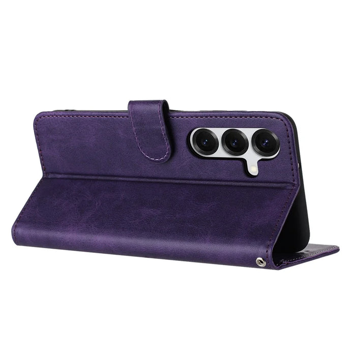 For Samsung Galaxy S26+ Wallet Case Flip Stand Calf Texture PU Leather Phone Cover with Strap - Purple - 2