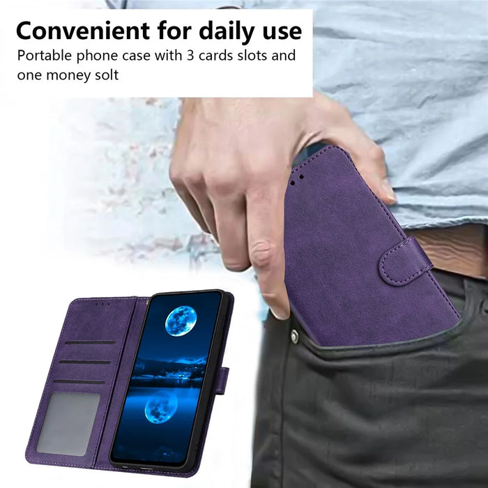 For Samsung Galaxy S26+ Wallet Case Flip Stand Calf Texture PU Leather Phone Cover with Strap - Purple - 7