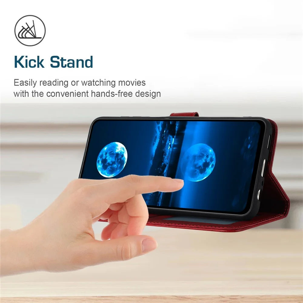 For Samsung Galaxy S26 Ultra Wallet Case Flip Stand Calf Texture PU Leather Phone Cover with Strap - Red - 3