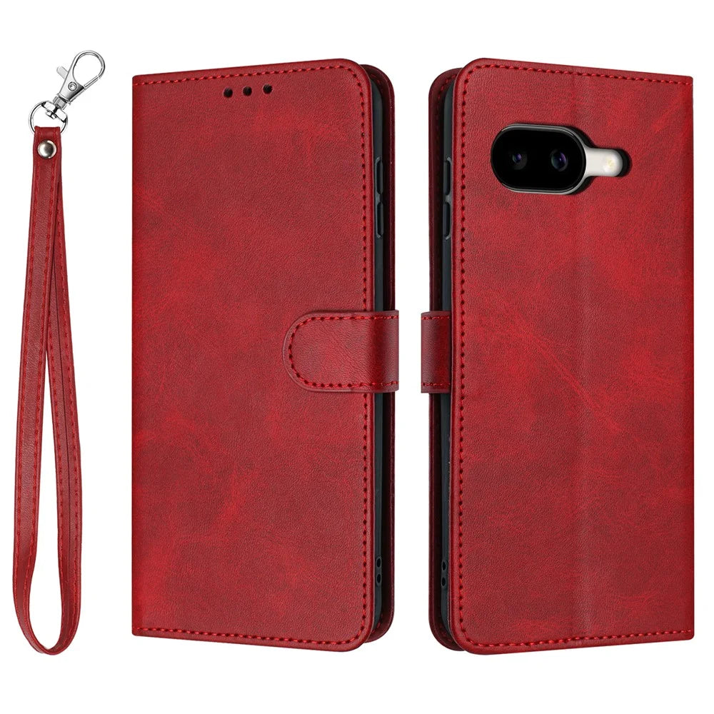 For Google Pixel 10a Wallet Case Flip Stand Calf Texture PU Leather Phone Cover with Strap - Red - 1