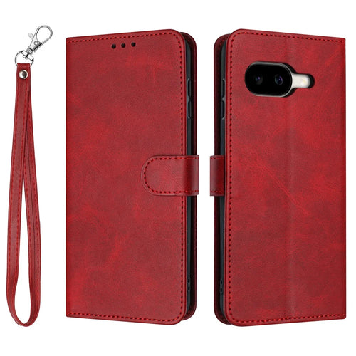 For Google Pixel 10a Wallet Case Flip Stand Calf Texture PU Leather Phone Cover with Strap - Red - 1