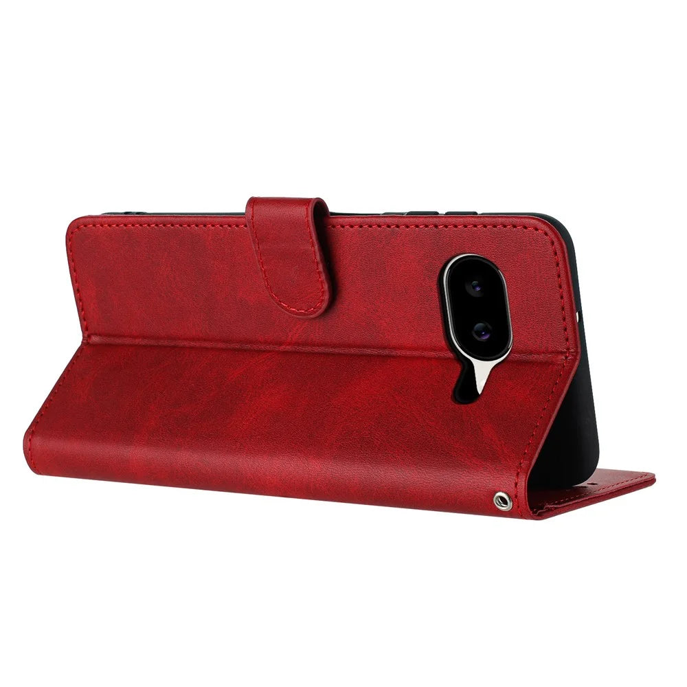 For Google Pixel 10a Wallet Case Flip Stand Calf Texture PU Leather Phone Cover with Strap - Red - 2