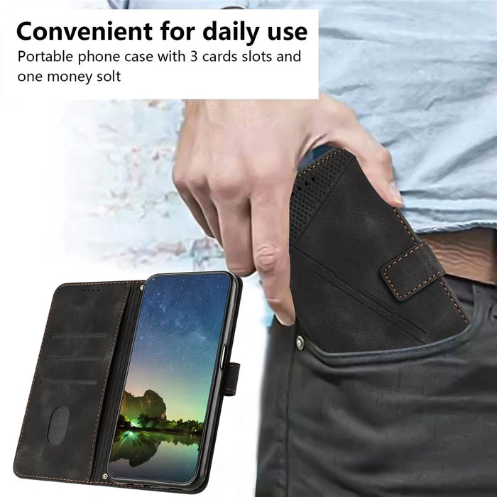 Leather Case For Samsung Galaxy S26 Imprinted Triangle Phone Cover with Hand Strap - Black - 5