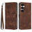 For Samsung Galaxy S26+ Leather Case Imprinted Triangle Phone Cover with Hand Strap - Brown - 1