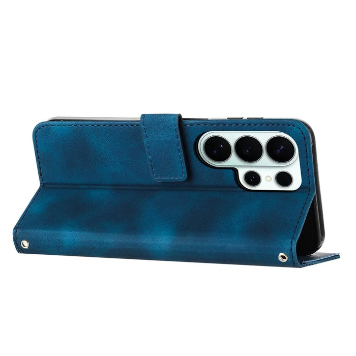 For Samsung Galaxy S26 Ultra Leather Case Imprinted Triangle Phone Cover with Hand Strap - Blue - 2