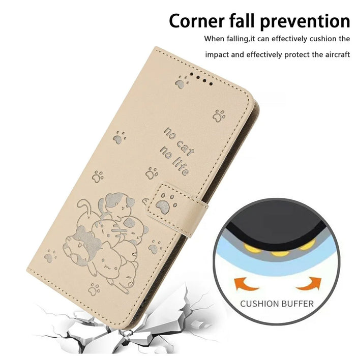 For Samsung Galaxy A57 5G Wallet Case Cats Imprint Leather Phone Cover with Strap - Beige - 5