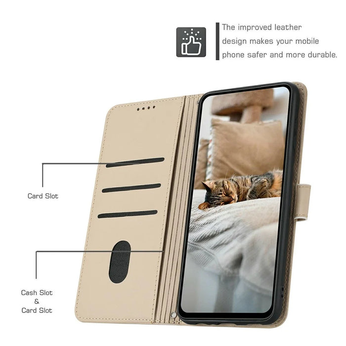 Wallet Case For Samsung Galaxy S26 Cats Imprint Leather Phone Cover with Strap - Beige - 3