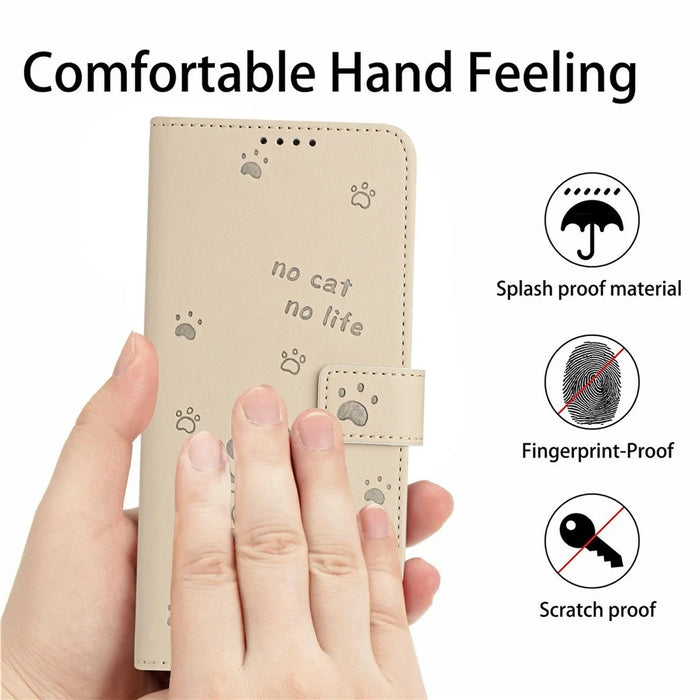 Wallet Case For Samsung Galaxy S26 Cats Imprint Leather Phone Cover with Strap - Beige - 7
