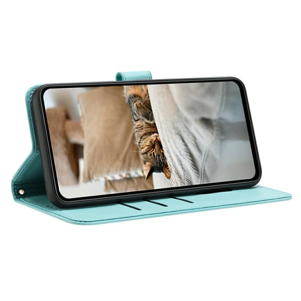 For Samsung Galaxy S26 Ultra Wallet Case Cats Imprint Leather Phone Cover with Strap - Green - 2
