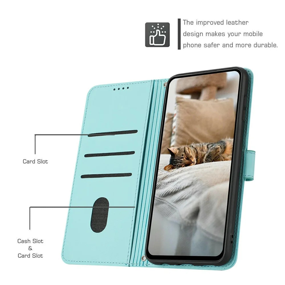 For Samsung Galaxy S26 Ultra Wallet Case Cats Imprint Leather Phone Cover with Strap - Green - 3