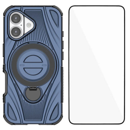 WANLONFENG XH Series For iPhone 17 Kickstand Case with Screen Film, Drop Proof PC TPU Phone Cover - Sapphire - 1
