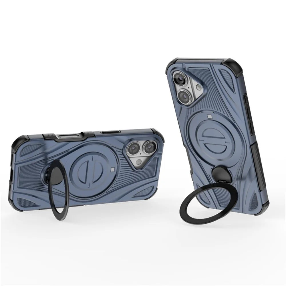 WANLONFENG XH Series For iPhone 17 Kickstand Case with Screen Film, Drop Proof PC TPU Phone Cover - Sapphire - 2