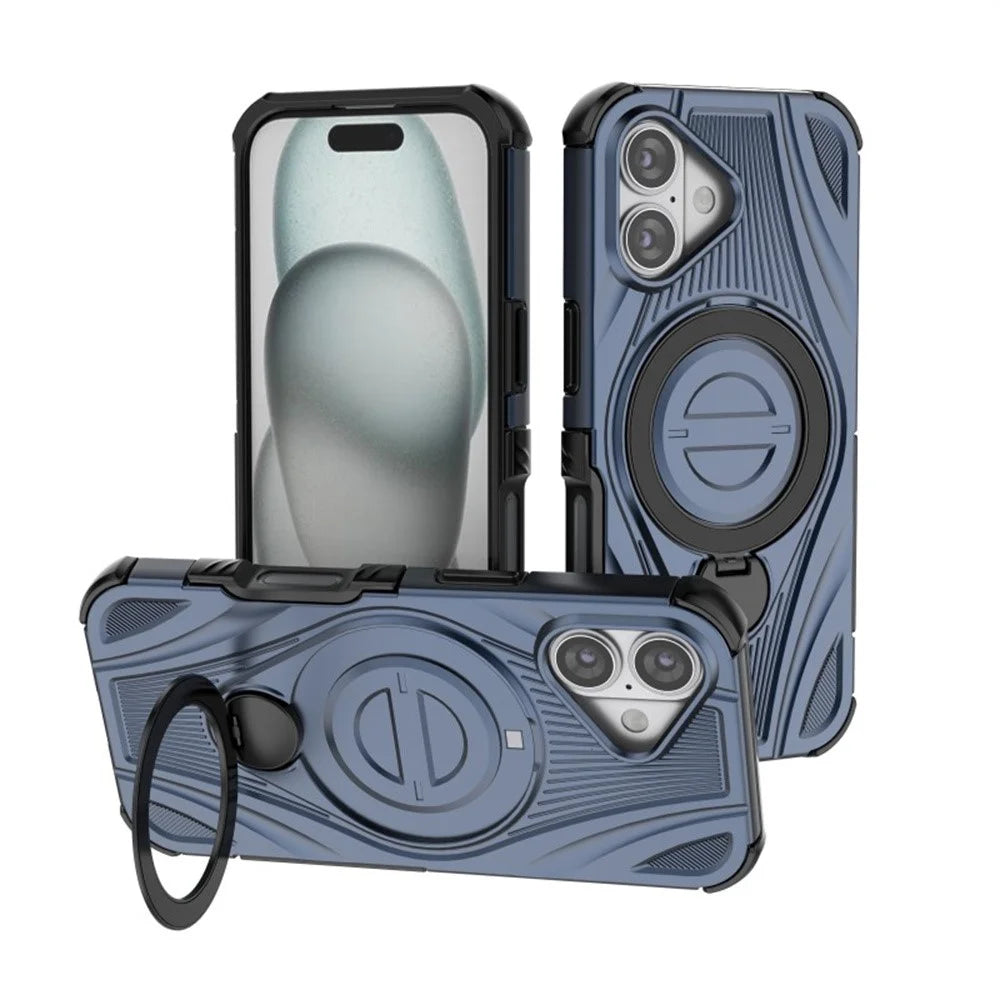 WANLONFENG XH Series For iPhone 17 Kickstand Case with Screen Film, Drop Proof PC TPU Phone Cover - Sapphire - 3