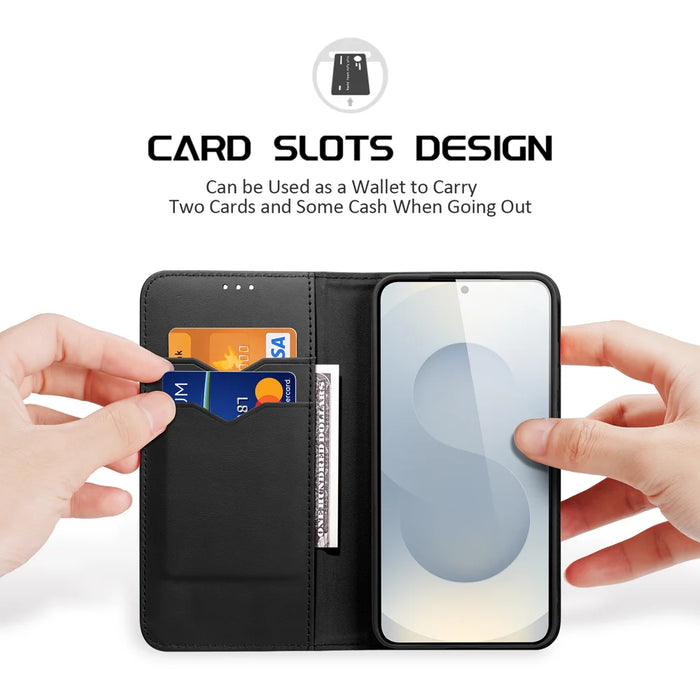 DUX DUCIS For Samsung Galaxy S26 Case  Hivo Series Cowhide Leather RFID Blocking Wallet Stand Flip Phone Cover - Black - 2