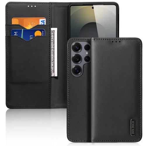 DUX DUCIS For Samsung Galaxy S26 Ultra Case  Hivo Series Split Leather RFID Blocking Wallet Stand Flip Phone Cover (Non-magnetic) - Black - 1