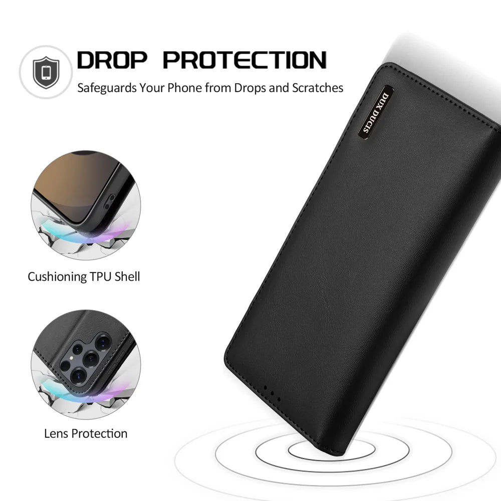 DUX DUCIS For Samsung Galaxy S26 Ultra Case  Hivo Series Split Leather RFID Blocking Wallet Stand Flip Phone Cover (Non-magnetic) - Black - 4