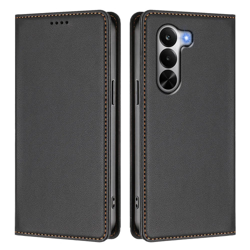 For Realme P4x 5G Leather Wallet Case Magnetic Closure RFID Blocking Phone Cover - Black - 1