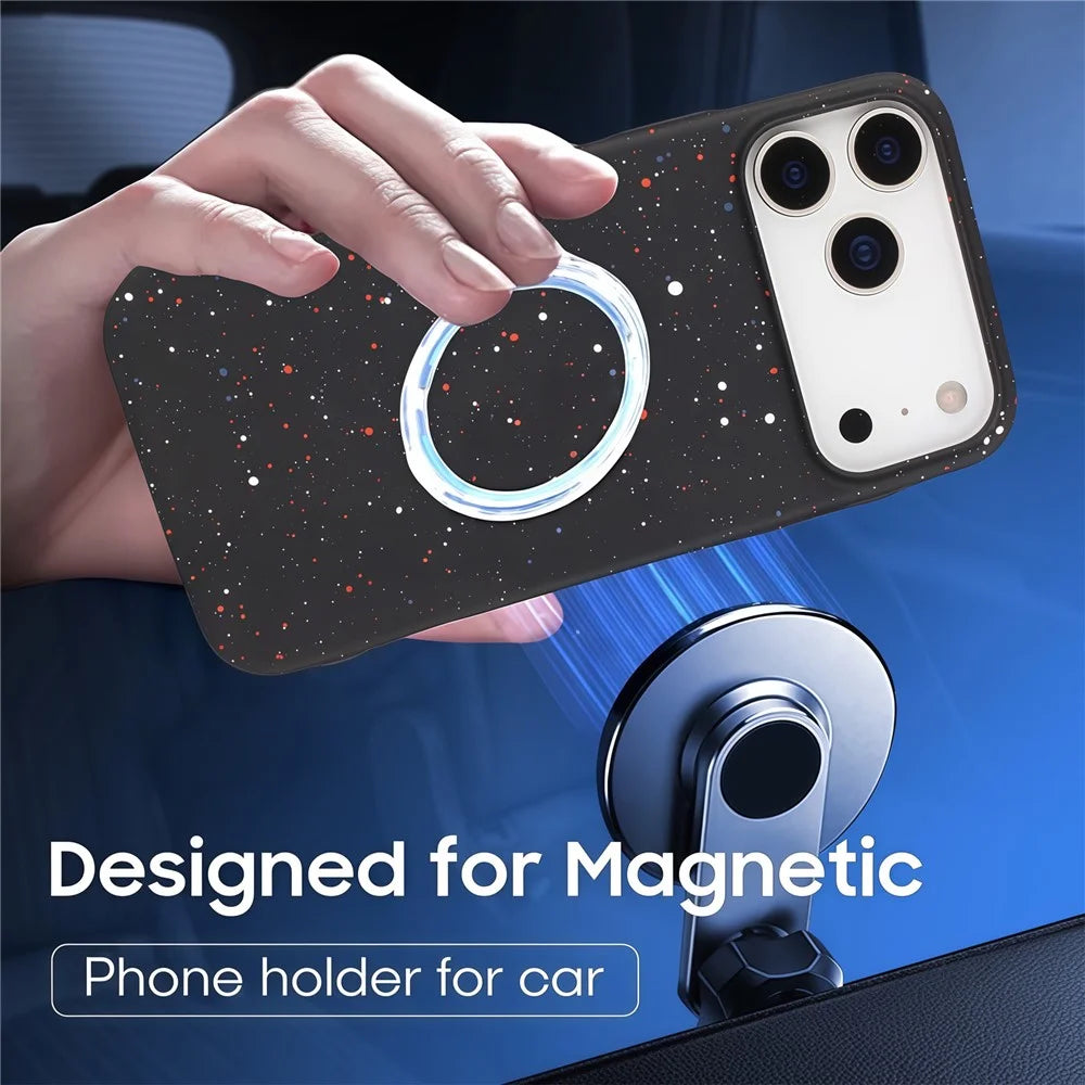For iPhone Air Magnetic Case Colorful Spots Matte Shockproof PC Phone Cover - Black - 3